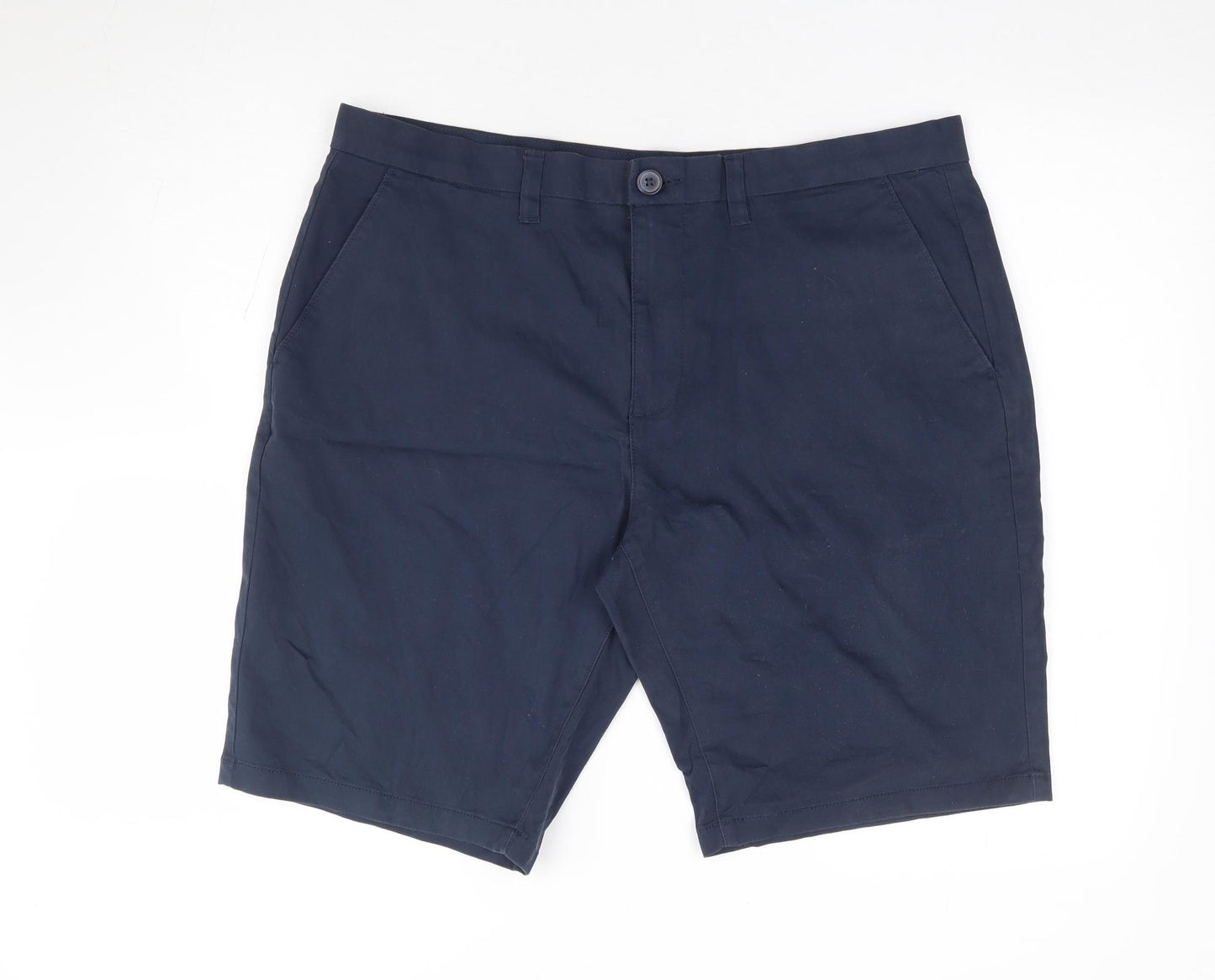 F&F Mens Blue Cotton Chino Shorts Size 38 L12 in Regular Zip
