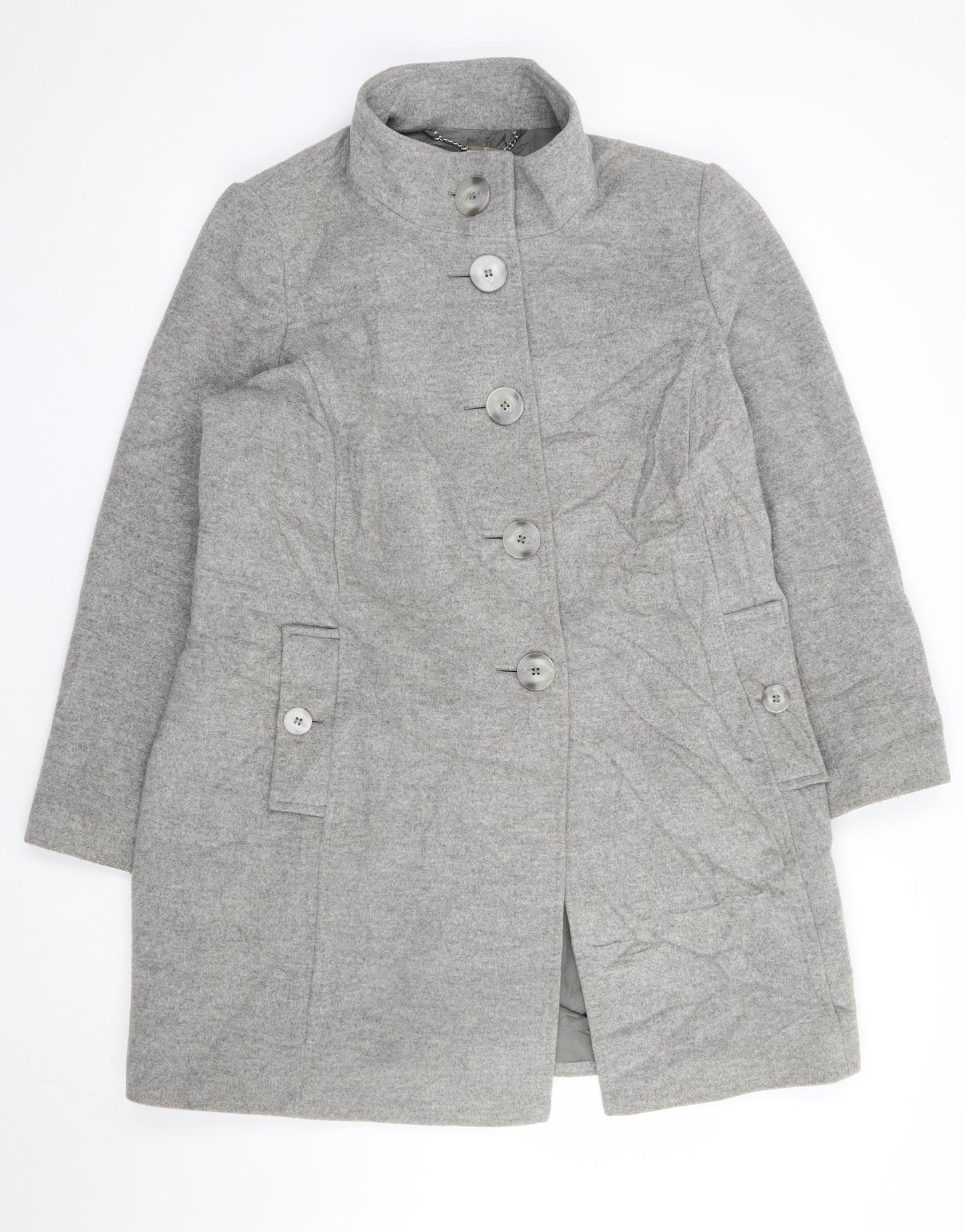 Viyella Womens Grey Military Jacket Coat Size 16 Button