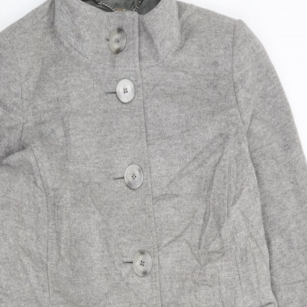 Viyella Womens Grey Military Jacket Coat Size 16 Button