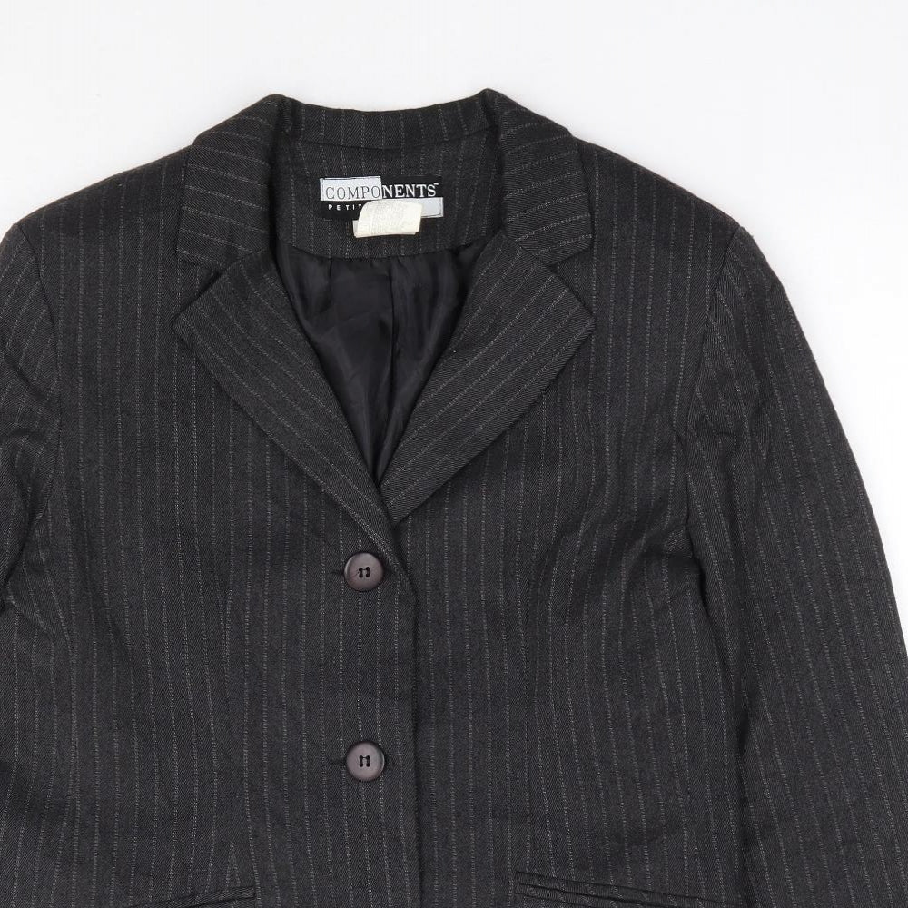 Components Womens Grey Pinstripe Polyester Jacket Suit Jacket Size 8