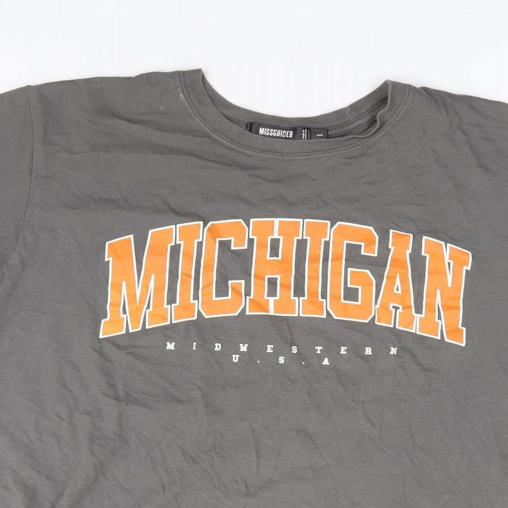 Missguided Womens Grey Polyester Jersey T-Shirt Size L Crew Neck