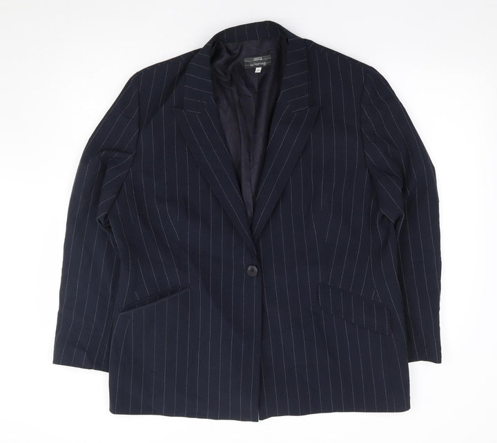 Marks & Spencer Womens Blue Striped Polyester Jacket Suit Jacket Size 20