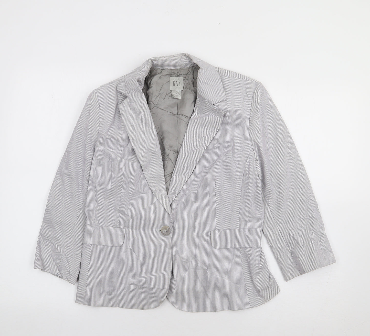 Gap Womens Blue Striped Cotton Jacket Suit Jacket Size 8