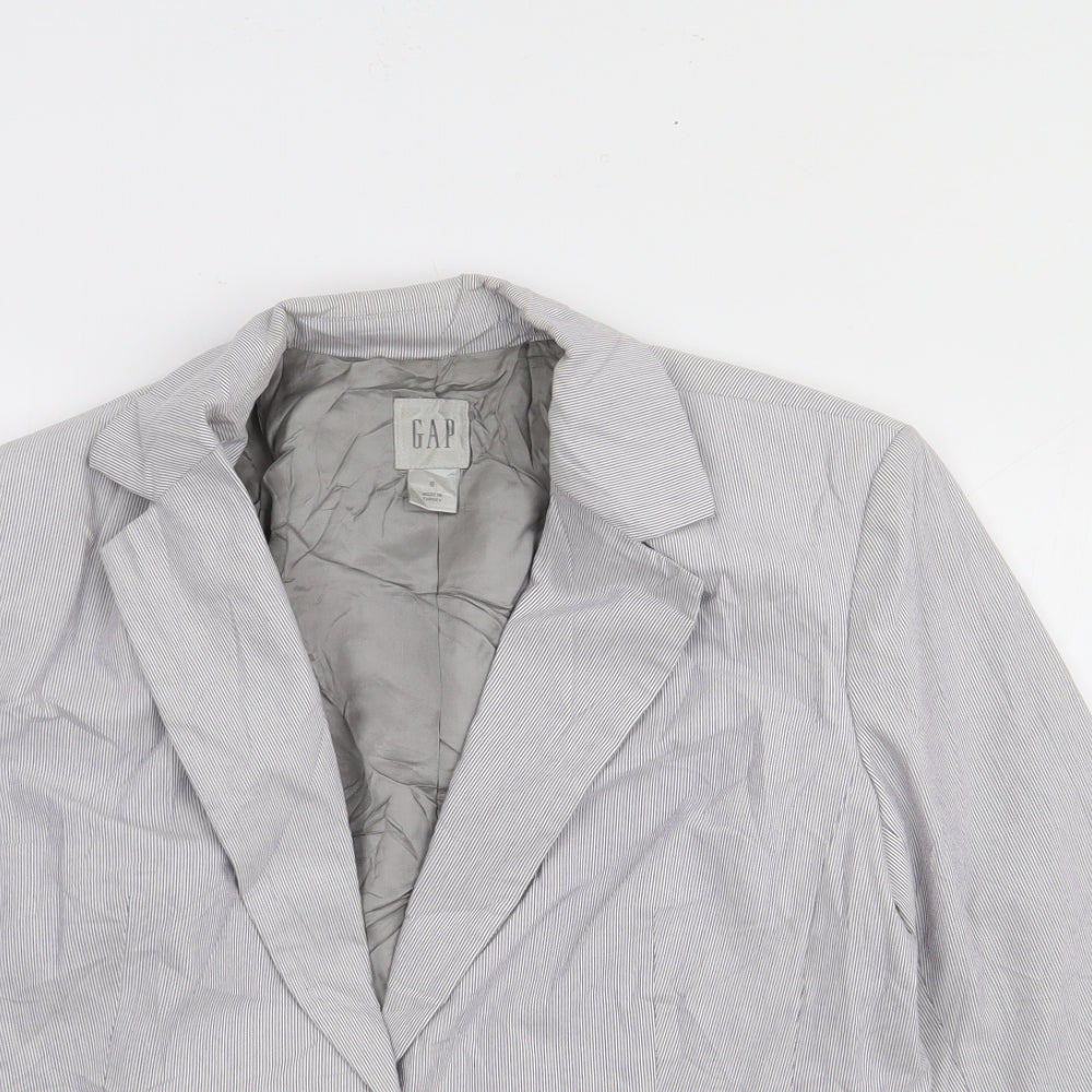 Gap Womens Blue Striped Cotton Jacket Suit Jacket Size 8