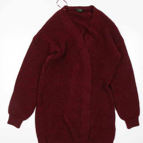 Lipsy Womens Red V-Neck Acrylic Cardigan Jumper Size 18