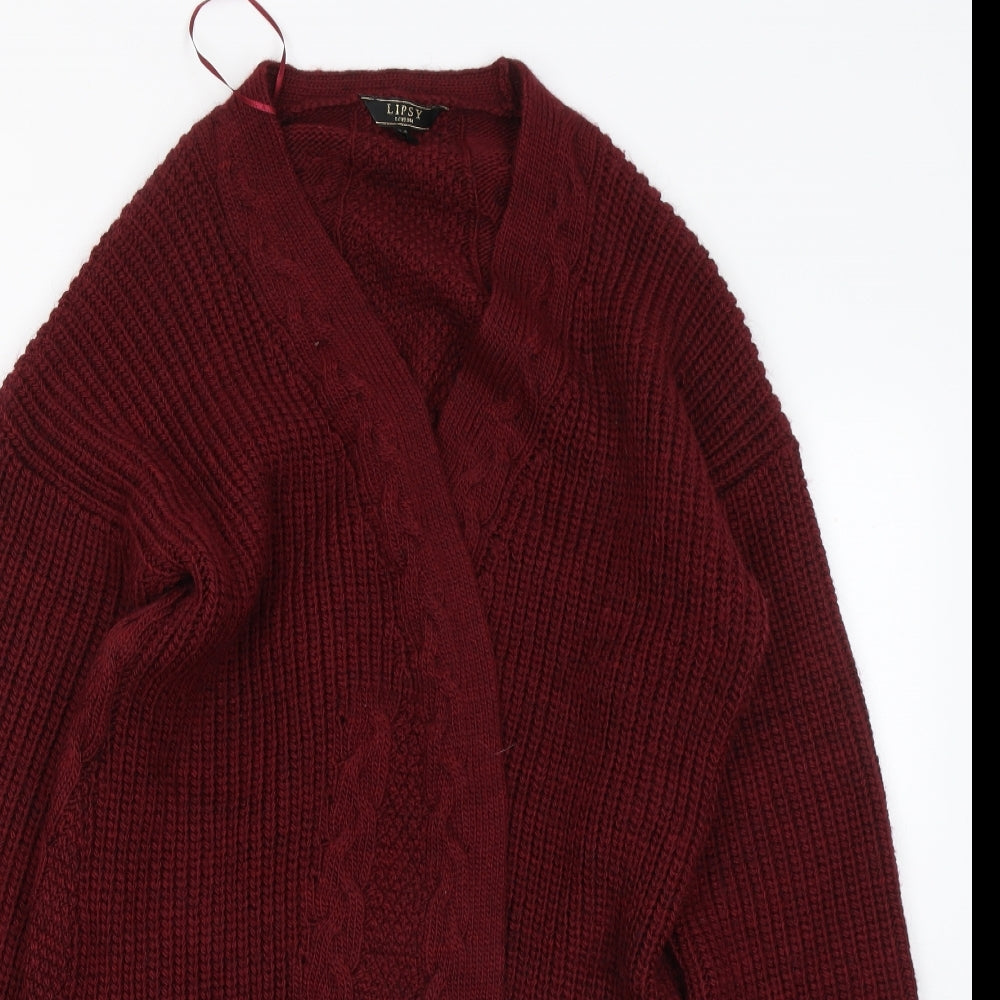 Lipsy Womens Red V-Neck Acrylic Cardigan Jumper Size 18