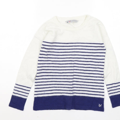 Crew Clothing Womens Blue Round Neck Striped Nylon Pullover Jumper Size 8