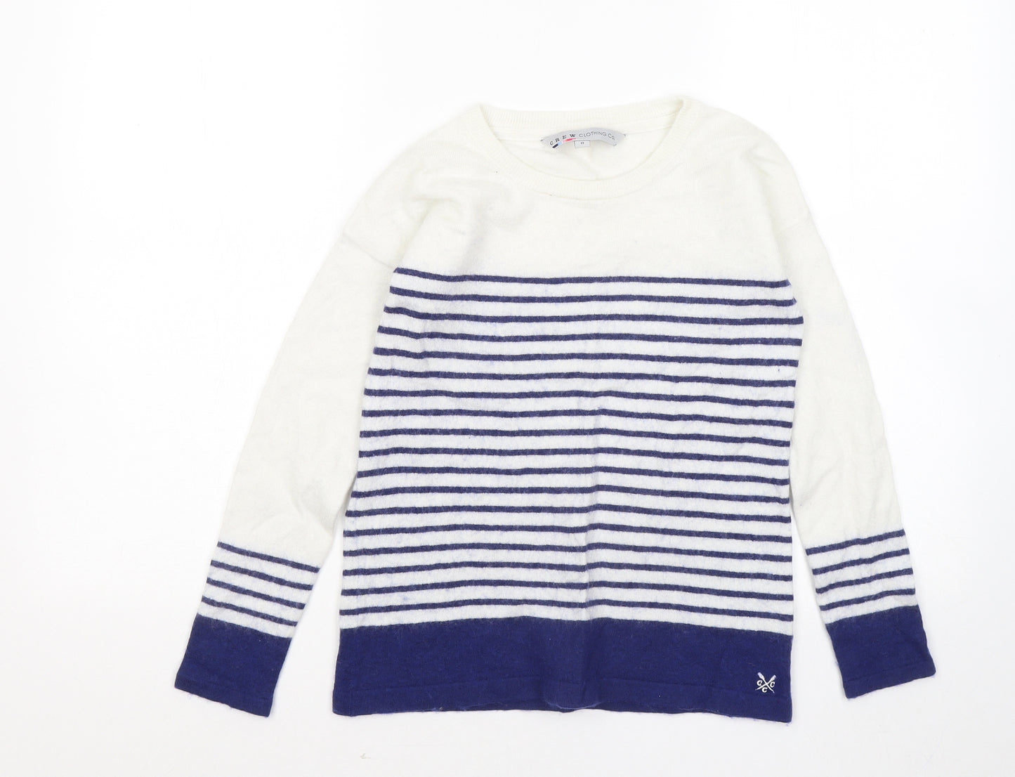 Crew Clothing Womens Blue Round Neck Striped Nylon Pullover Jumper Size 8