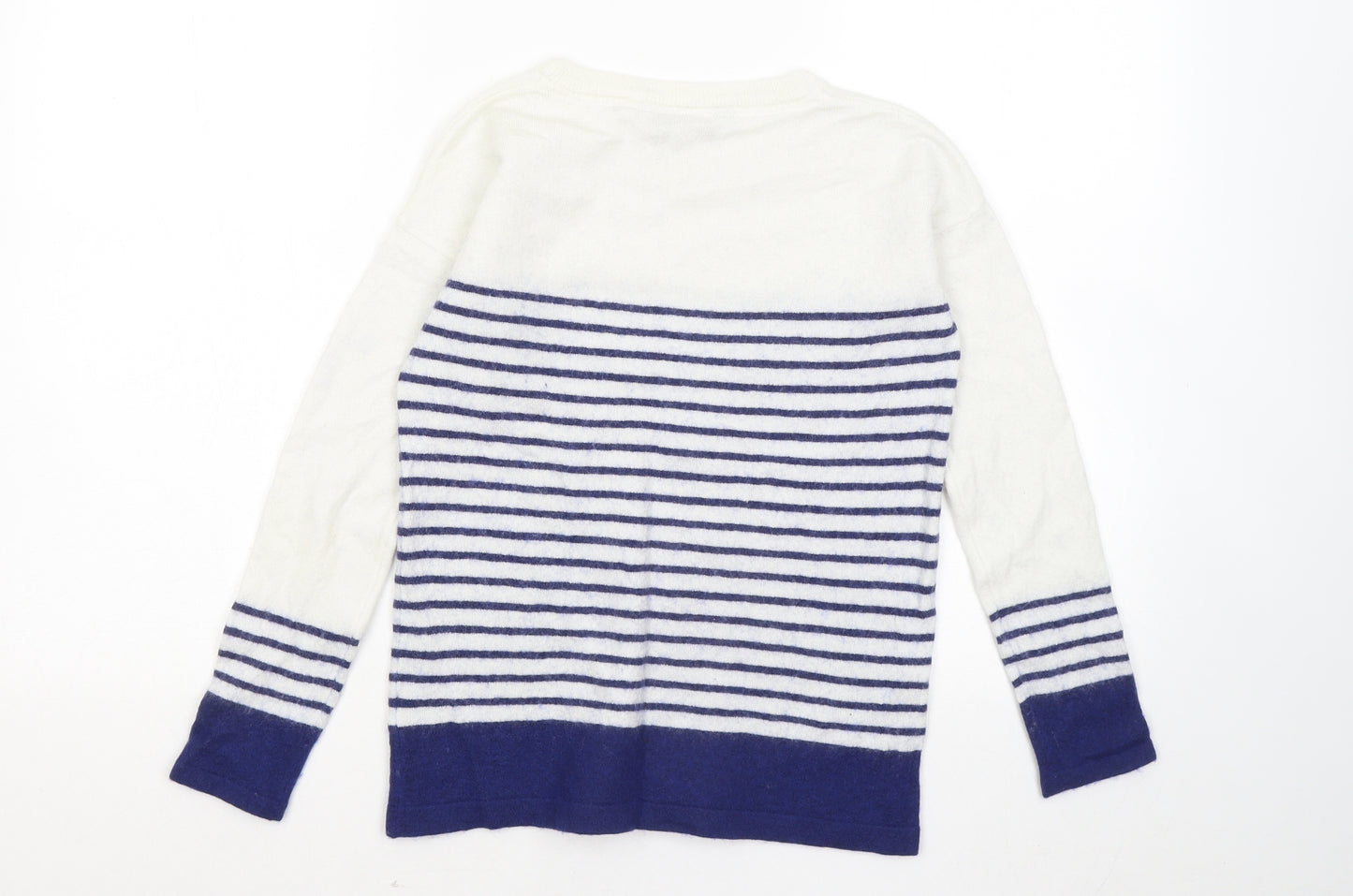 Crew Clothing Womens Blue Round Neck Striped Nylon Pullover Jumper Size 8