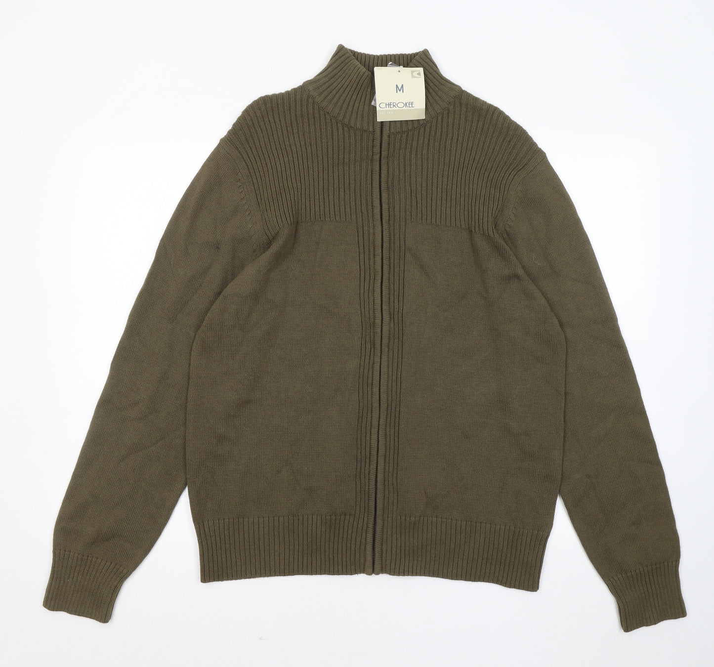 Cherokee Mens Green Mock Neck Cotton Pullover Jumper Size M