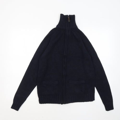 Sfera Mens Blue Mock Neck Acrylic Full Zip Jumper Size L