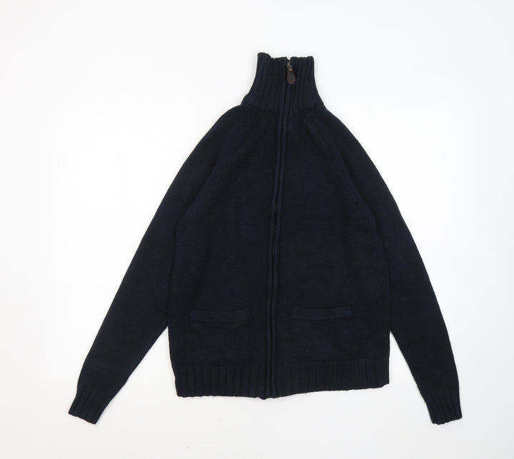 Sfera Mens Blue Mock Neck Acrylic Full Zip Jumper Size L