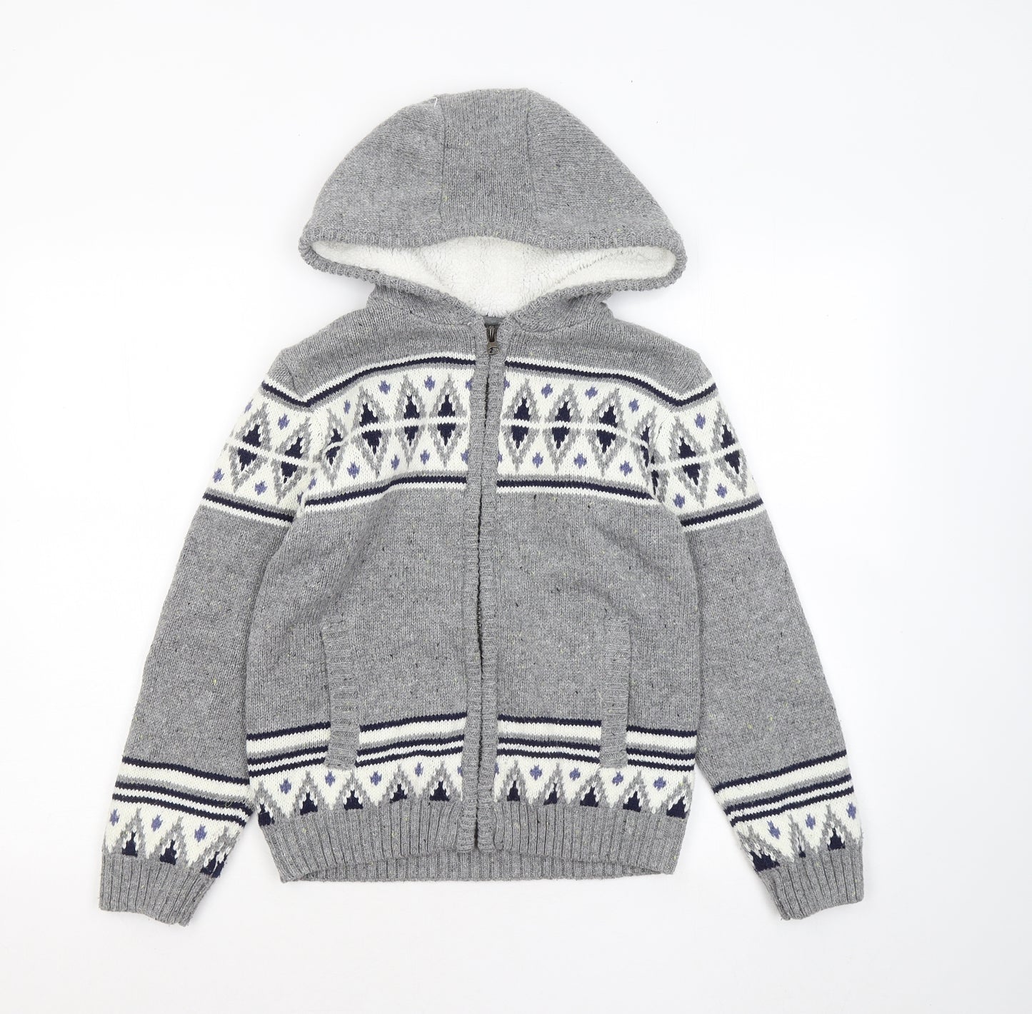 Nutmeg Boys Grey Geometric Acrylic Full Zip Hoodie Size 10-11 Years