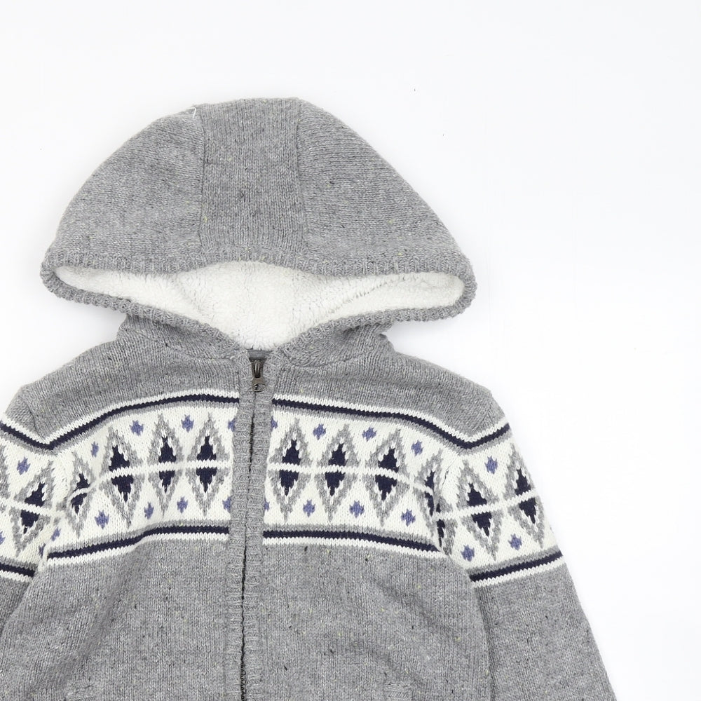 Nutmeg Boys Grey Geometric Acrylic Full Zip Hoodie Size 10-11 Years