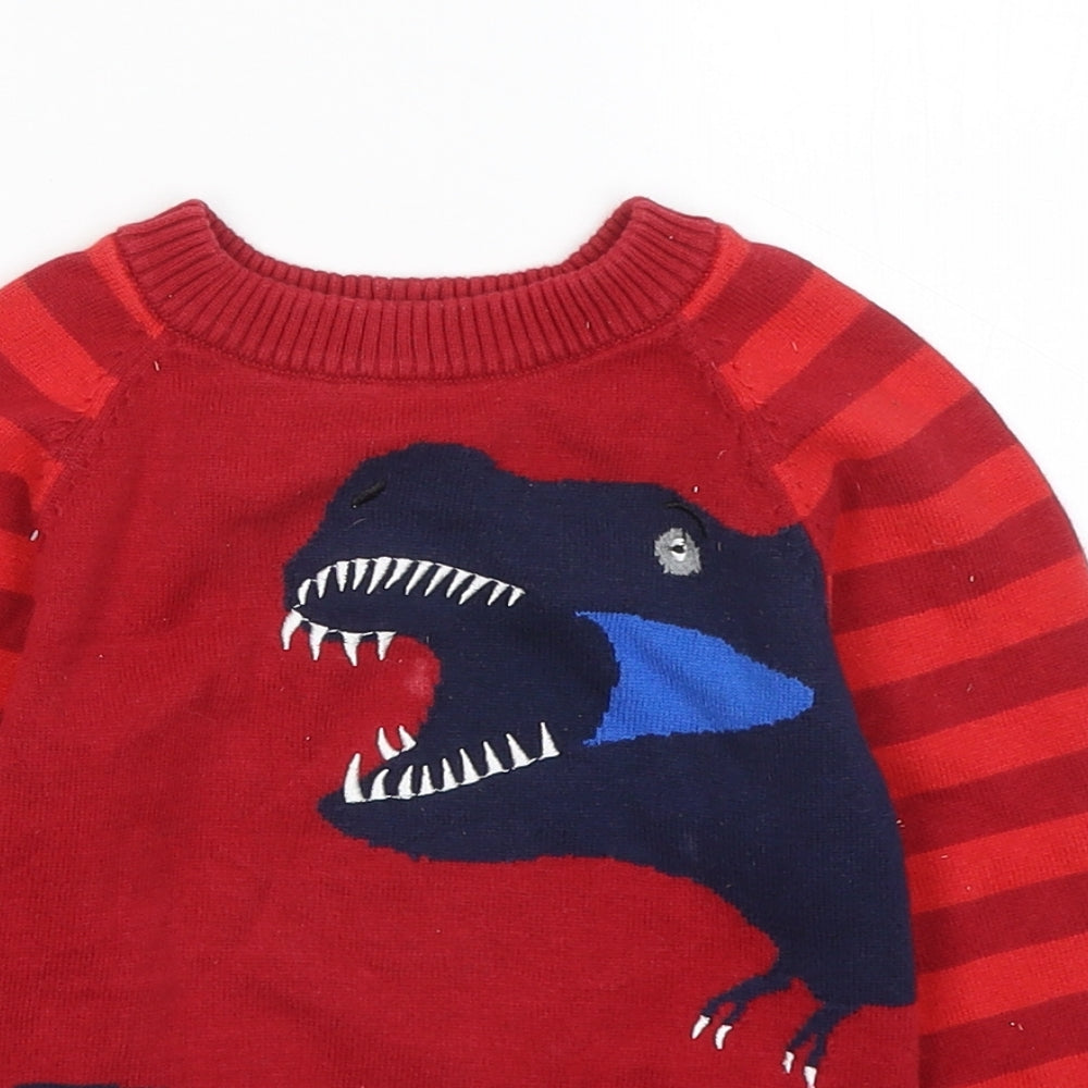 Joules Boys Red Round Neck Cotton Pullover Jumper Size 4 Years - Dinosaur