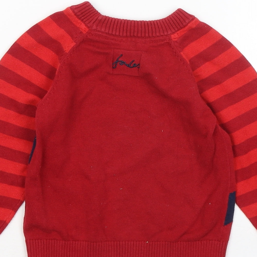 Joules Boys Red Round Neck Cotton Pullover Jumper Size 4 Years - Dinosaur