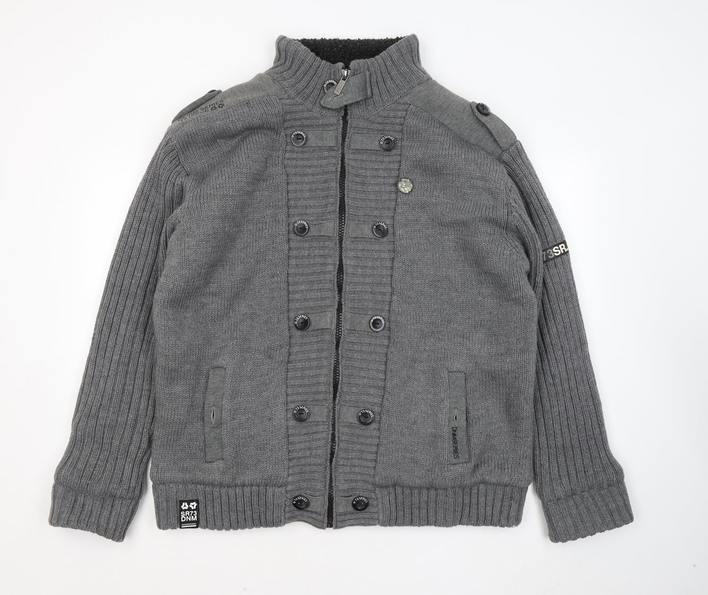Denim73 Mens Grey Round Neck Polyester Full Zip Jumper Size 2XL