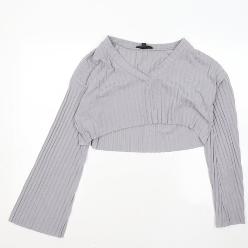Missguided Womens Grey Polyester Basic Blouse Size 16 V-Neck