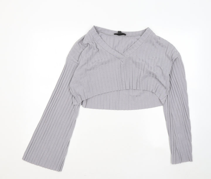 Missguided Womens Grey Polyester Basic Blouse Size 16 V-Neck