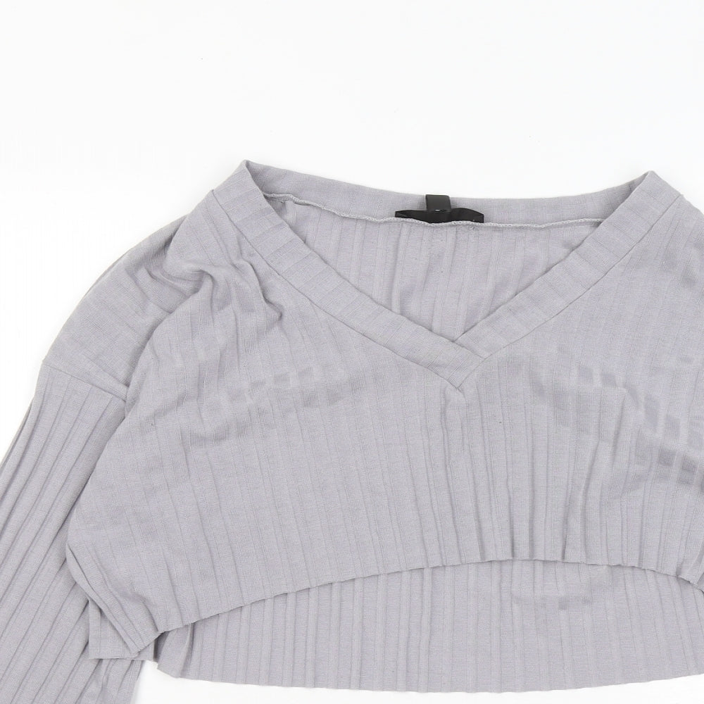 Missguided Womens Grey Polyester Basic Blouse Size 16 V-Neck