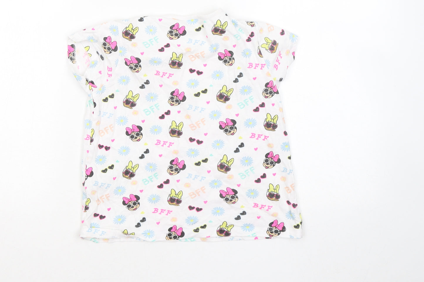 Primark Girls White Geometric Cotton Basic T-Shirt Size 5-6 Years Round Neck - Minnie mouse