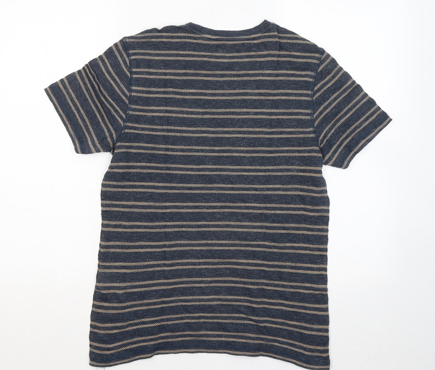 Celio Womens Blue Striped Cotton Basic T-Shirt Size S Round Neck