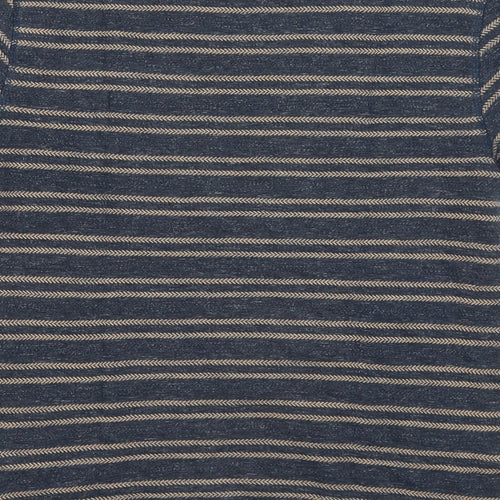 Celio Womens Blue Striped Cotton Basic T-Shirt Size S Round Neck