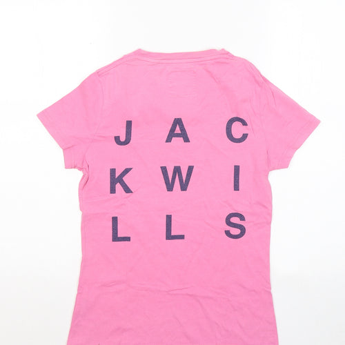 Jack Wills Girls Pink Cotton Basic T-Shirt Size 8 Years Round Neck