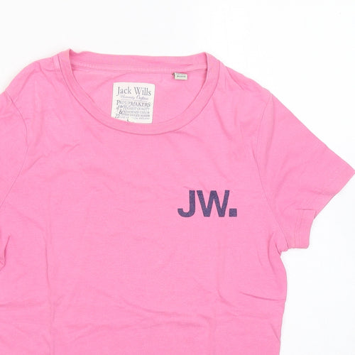Jack Wills Girls Pink Cotton Basic T-Shirt Size 8 Years Round Neck