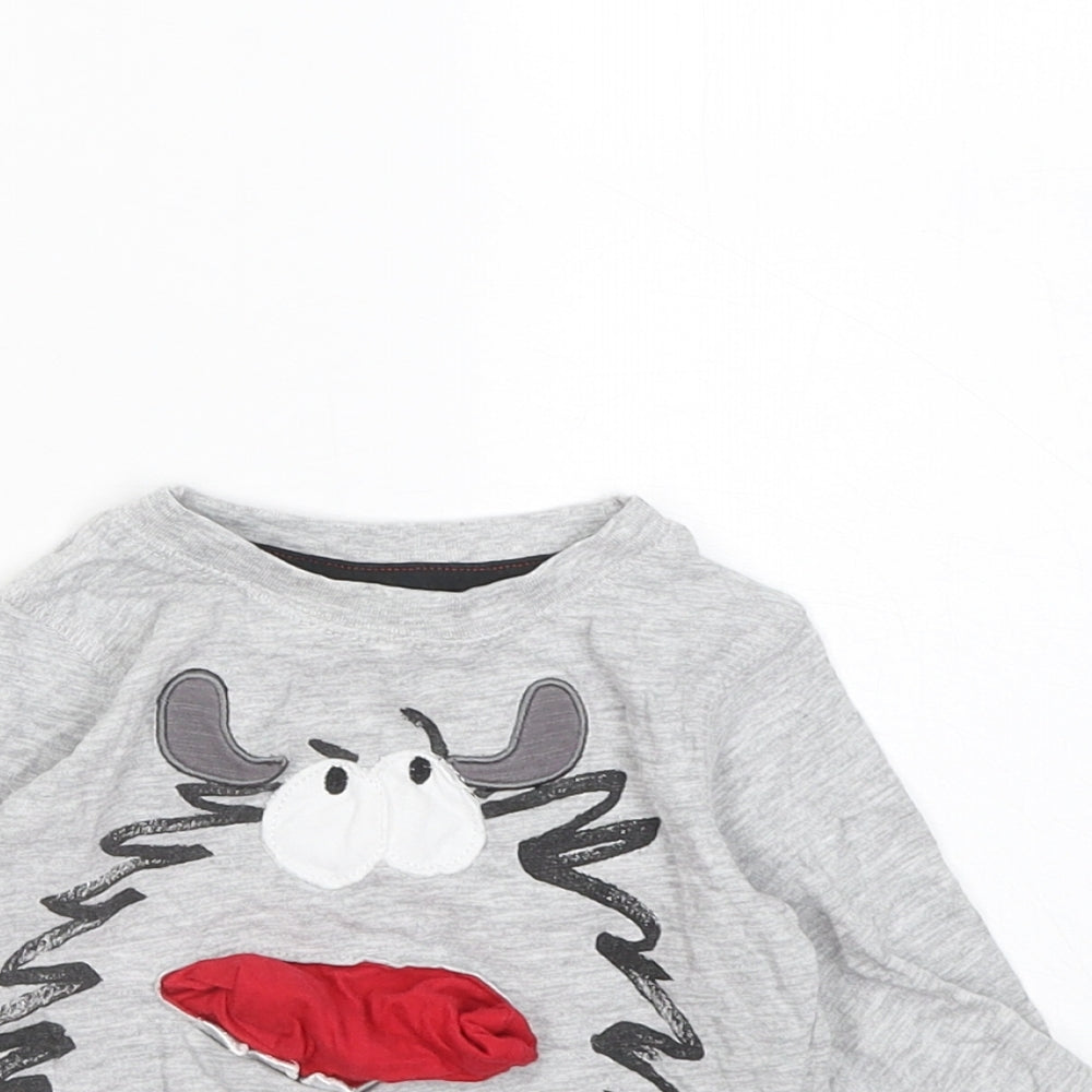 NEXT Boys Grey Cotton Basic T-Shirt Size 6-9 Months Round Neck