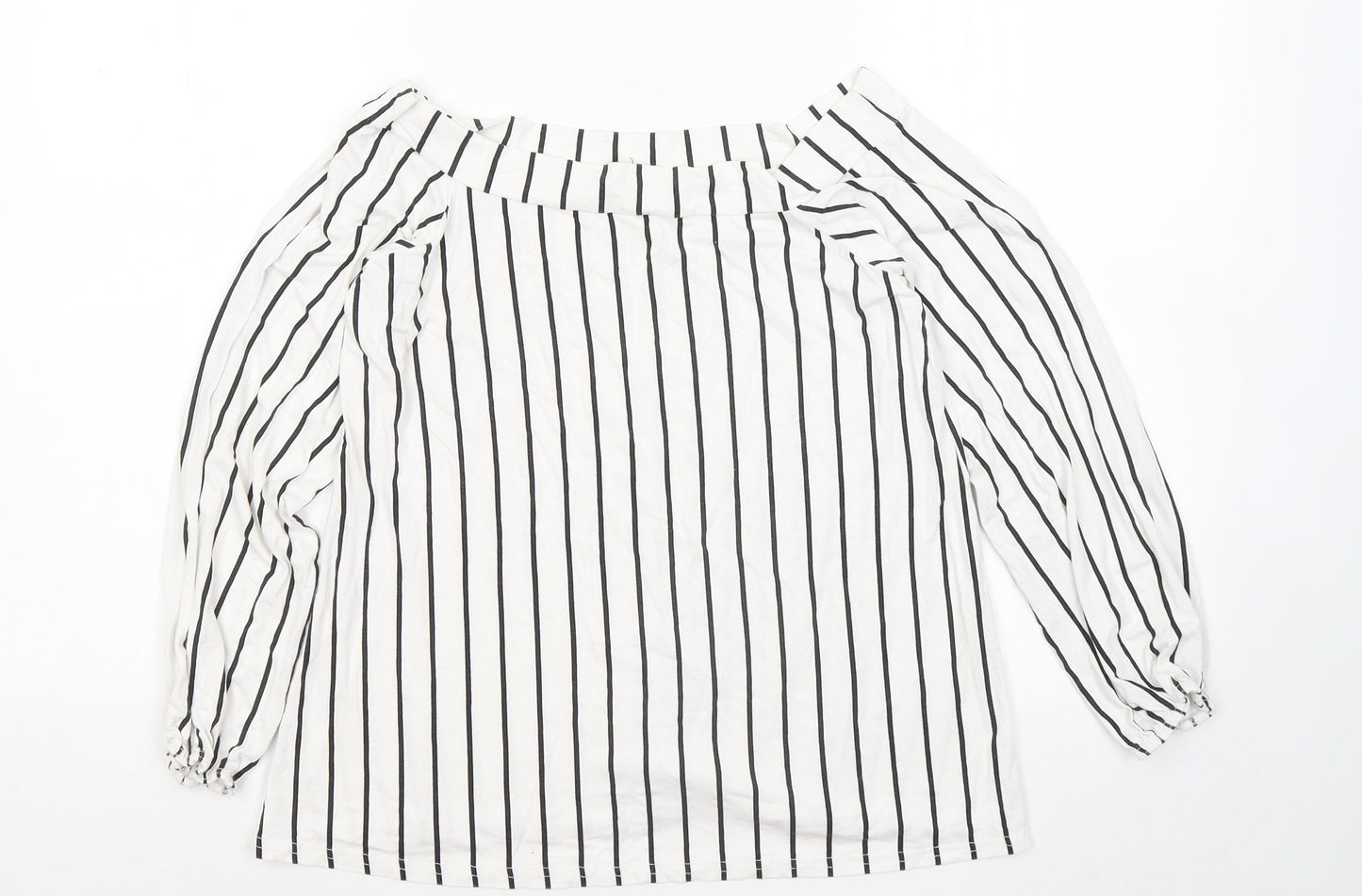 Boohoo Womens White Striped Polyester Basic T-Shirt Size 16 Round Neck