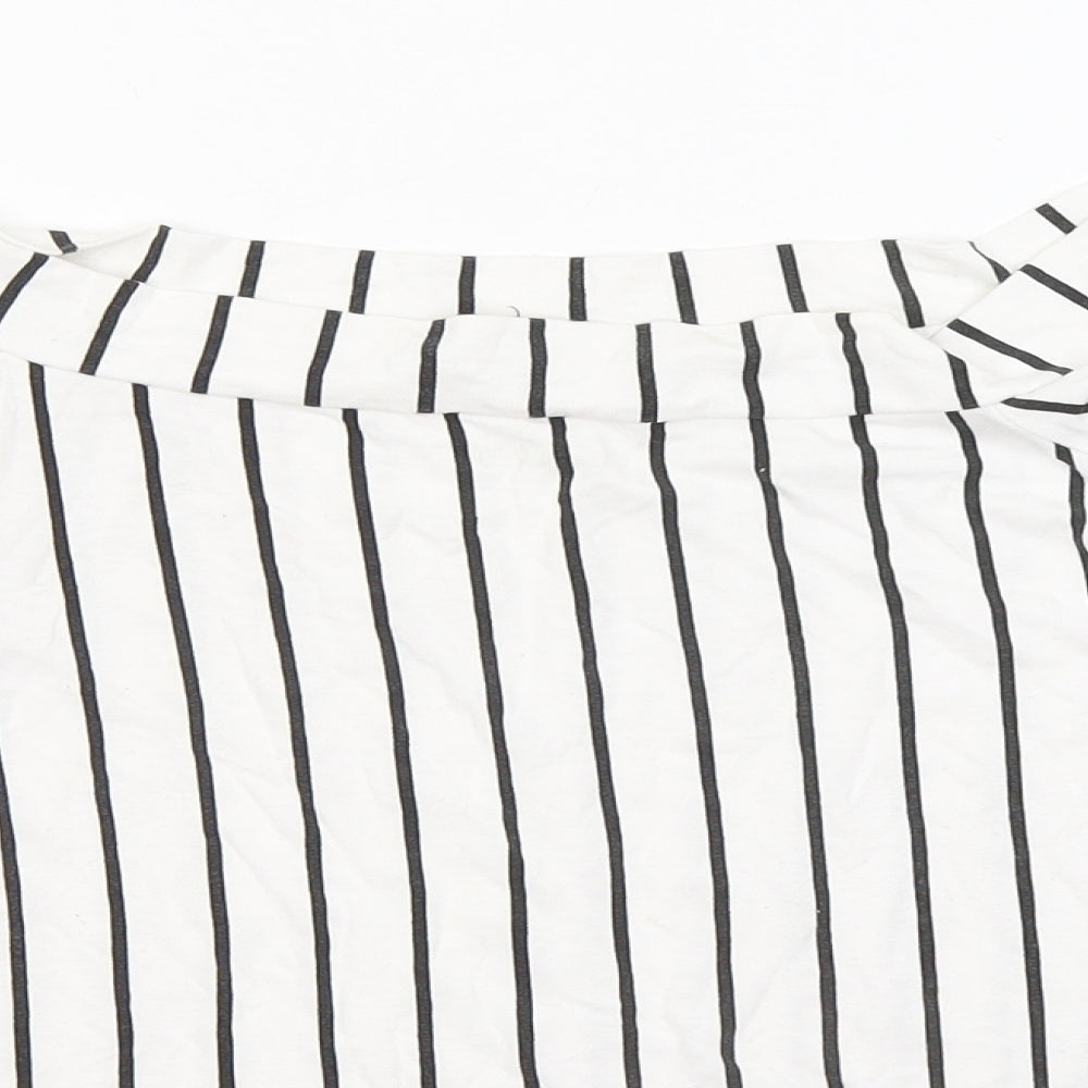 Boohoo Womens White Striped Polyester Basic T-Shirt Size 16 Round Neck