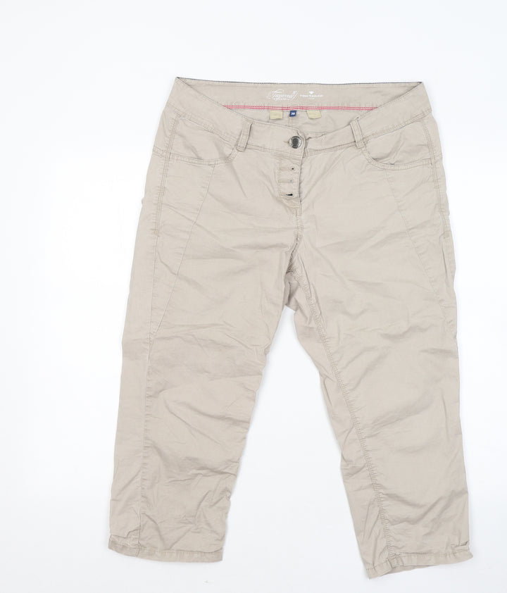 TOM TAILOR Womens Grey Cotton Cropped Trousers Size 34 in L20 in Regular