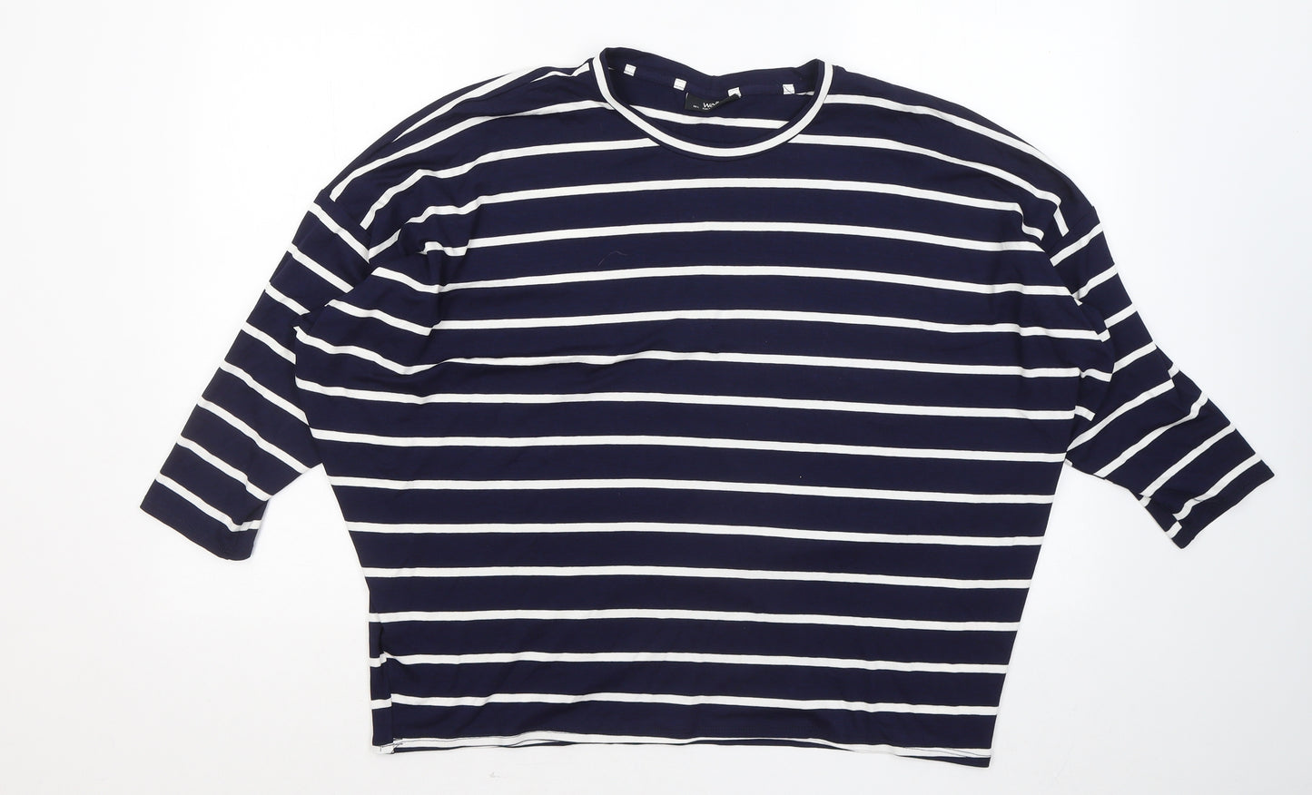 Wallis Womens Blue Striped Viscose Basic Blouse Size L Round Neck
