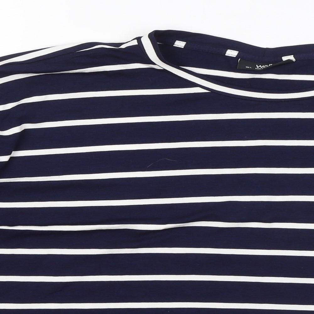 Wallis Womens Blue Striped Viscose Basic Blouse Size L Round Neck