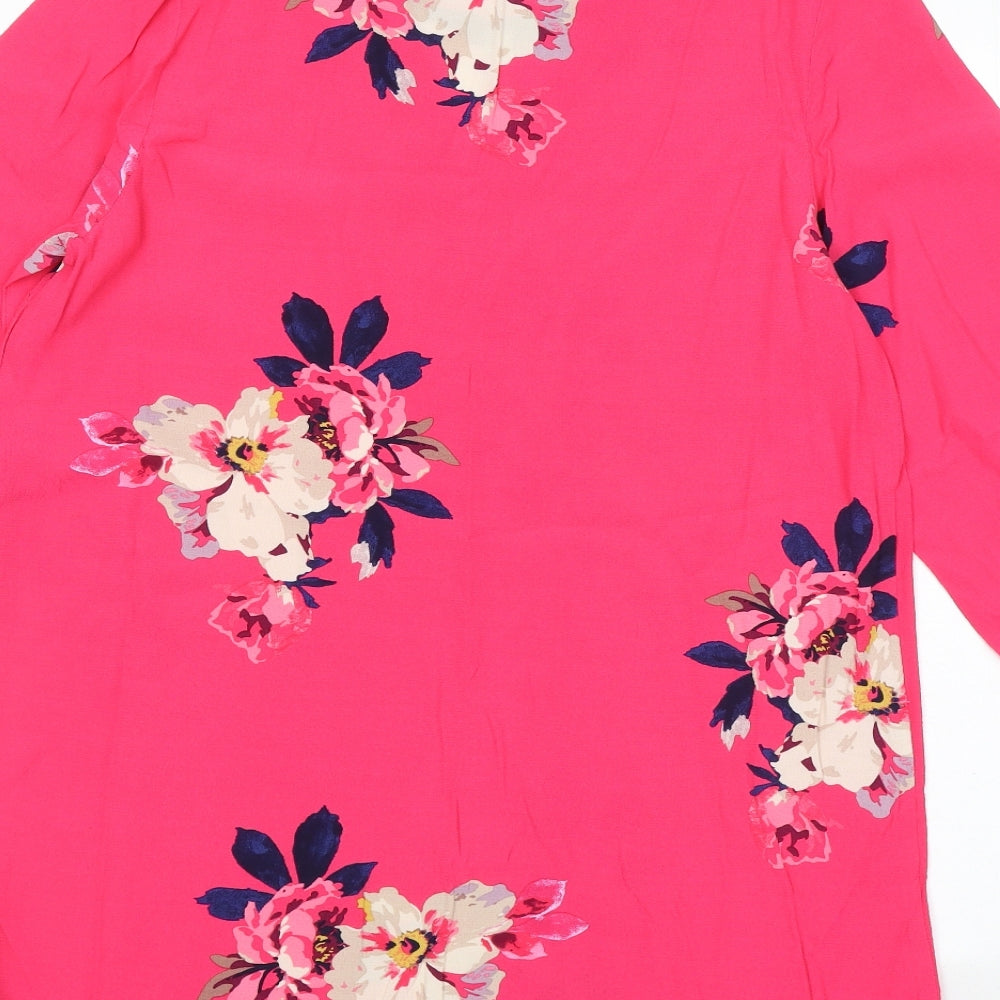 Joules Womens Pink Floral Viscose Basic Blouse Size 12 V-Neck