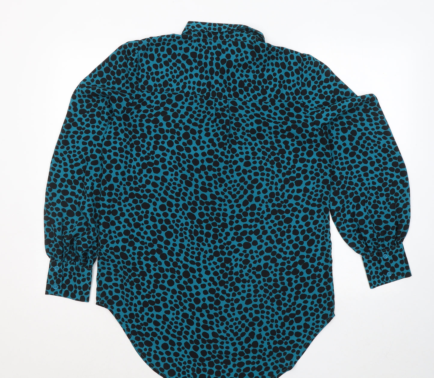 New Look Womens Black Geometric Polyester Basic Button-Up Size 12 Collared