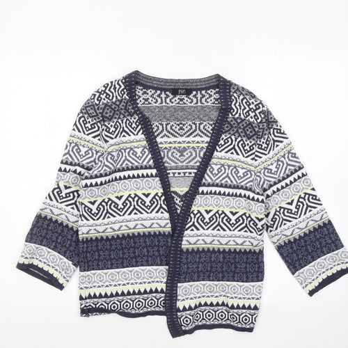 F&F Womens Multicoloured V-Neck Geometric Cotton Cardigan Jumper Size 10
