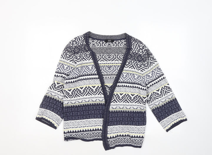 F&F Womens Multicoloured V-Neck Geometric Cotton Cardigan Jumper Size 10