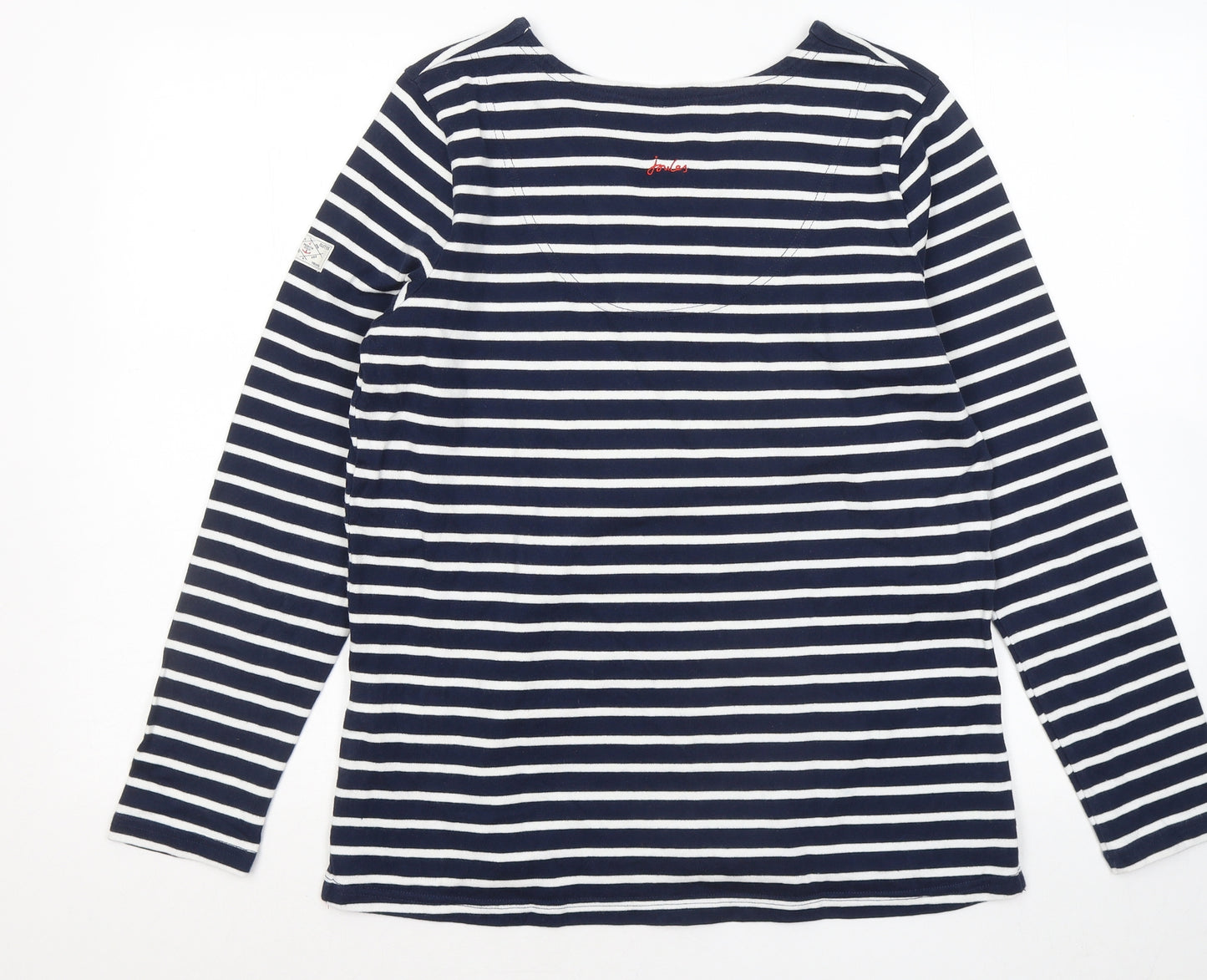 Joules Womens Blue V-Neck Striped Cotton Pullover Jumper Size 14