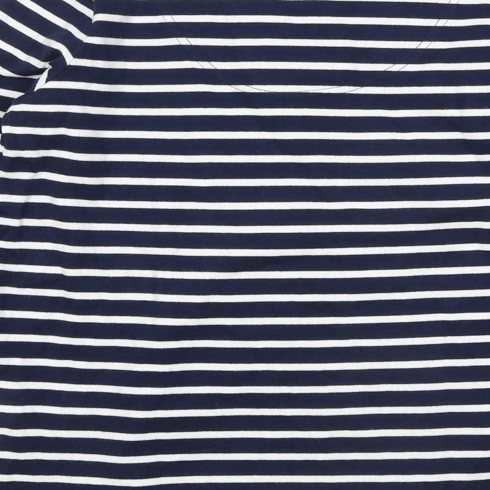 Joules Womens Blue V-Neck Striped Cotton Pullover Jumper Size 14