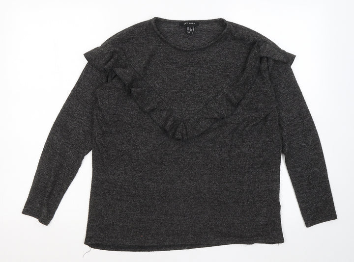 New Look Womens Grey Round Neck Polyester Pullover Jumper Size S