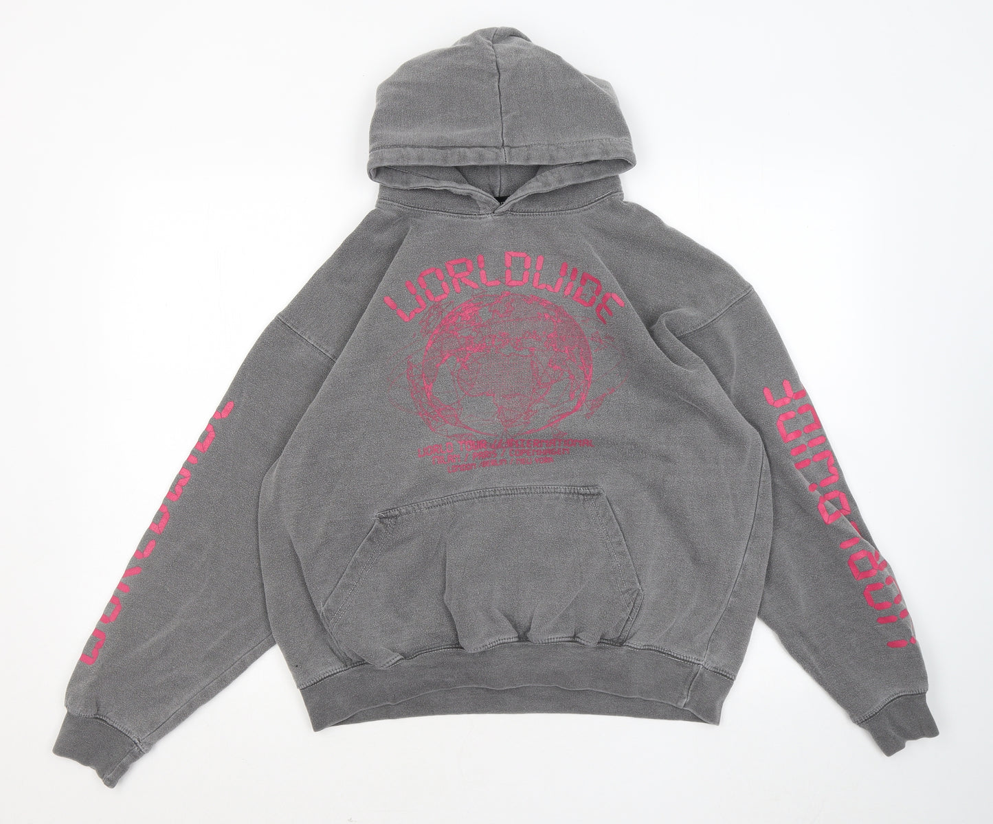 PRETTYLITTLETHING Womens Grey Cotton Pullover Hoodie Size L - Worldwide