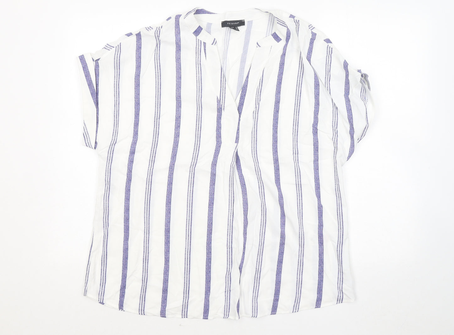 Primark Womens White Striped Viscose Basic Blouse Size 16 V-Neck