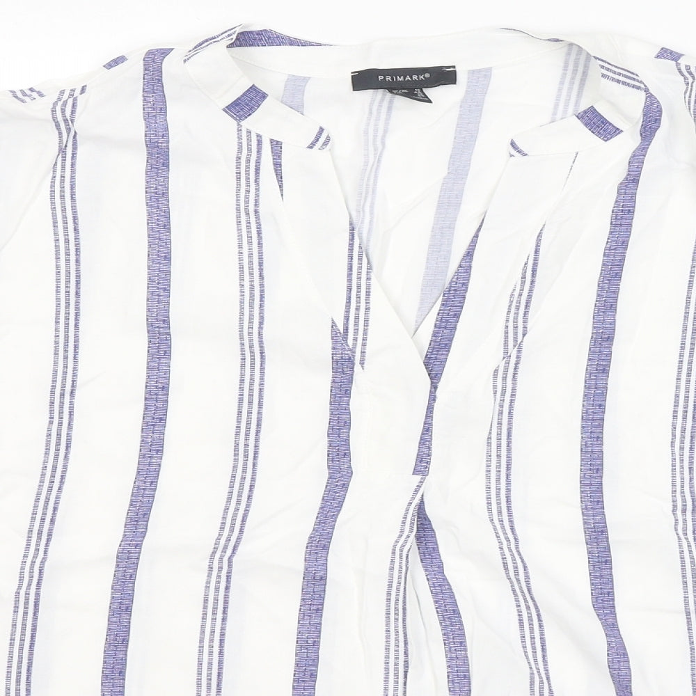 Primark Womens White Striped Viscose Basic Blouse Size 16 V-Neck