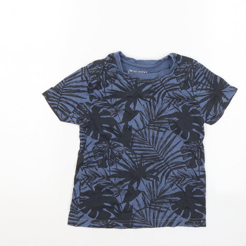 Primark Boys Blue Floral Cotton Basic T-Shirt Size 3-4 Years Round Neck