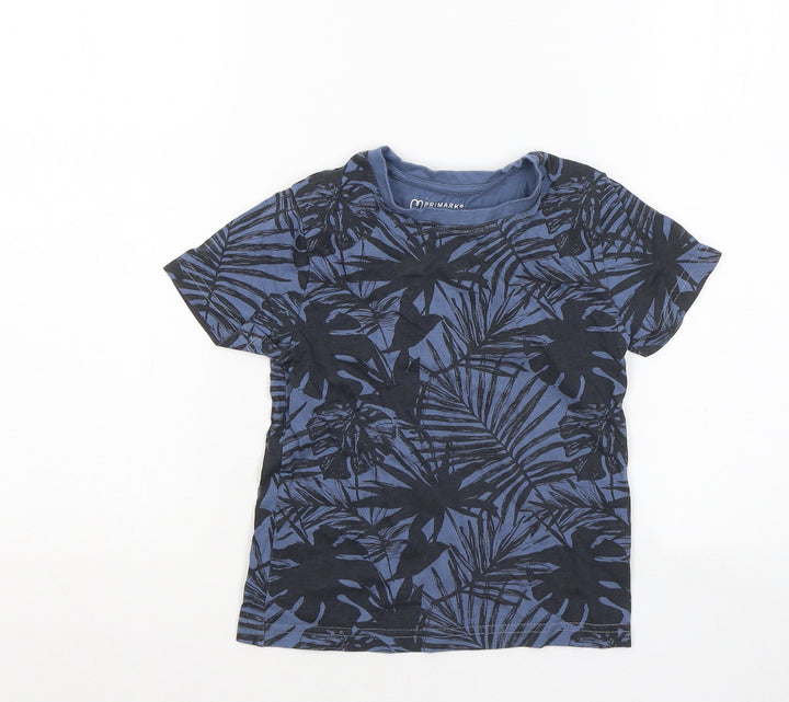 Primark Boys Blue Floral Cotton Basic T-Shirt Size 3-4 Years Round Neck