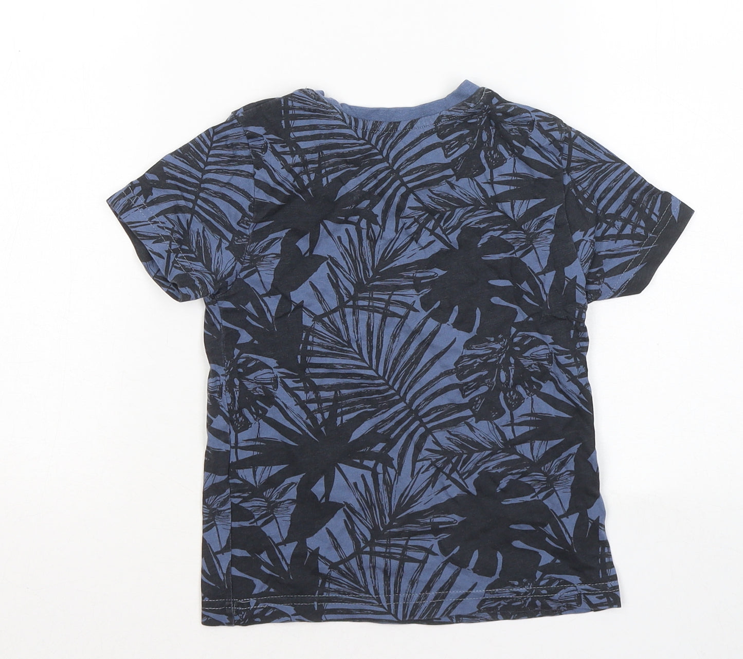 Primark Boys Blue Floral Cotton Basic T-Shirt Size 3-4 Years Round Neck