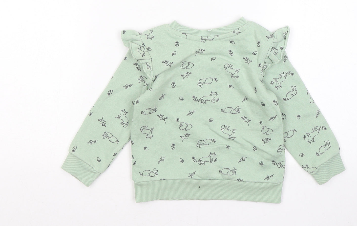 Primark Girls Green Geometric Cotton Pullover Jumper Size 12-18 Months - Rabbit Acorn