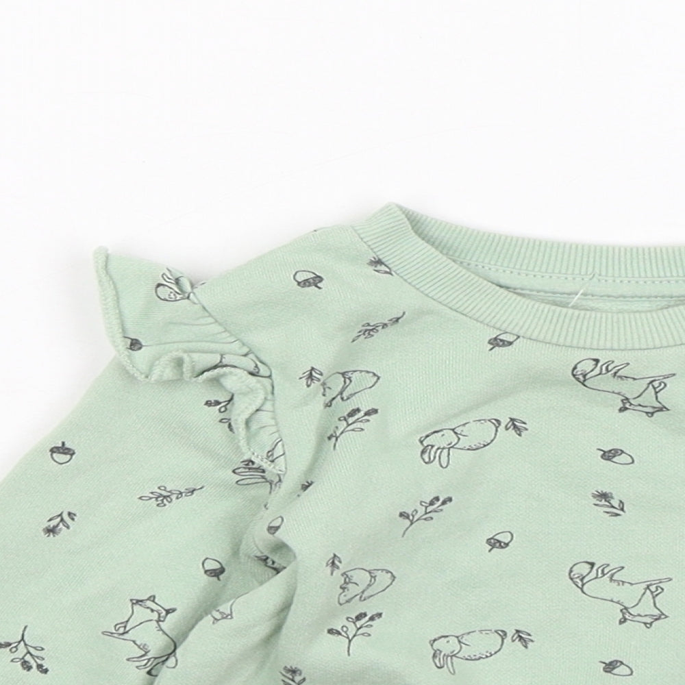 Primark Girls Green Geometric Cotton Pullover Jumper Size 12-18 Months - Rabbit Acorn